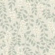 Trailing wisteria blossoms in a leaf green colorway on a contemporary floral wallpaper by Boråstapeter for Schumacher.