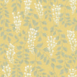 Yellow wallpaper with trailing wisteria blossoms and green leaves, Blåregn by Boråstapeter for Schumacher.