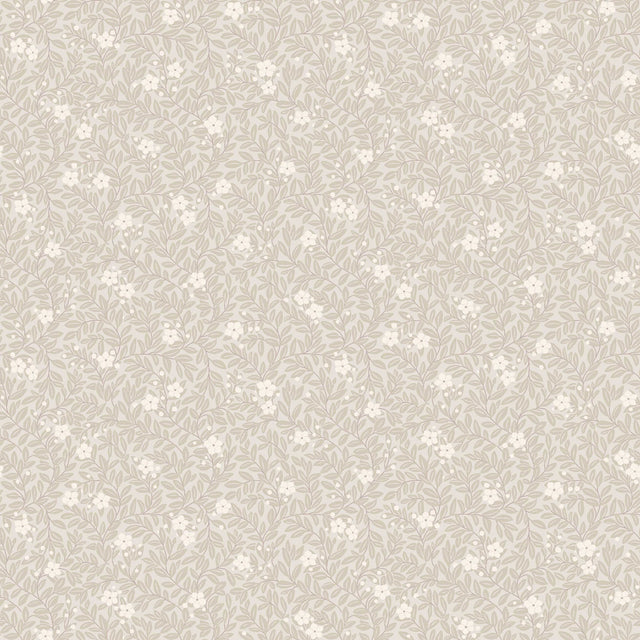 Myrten wallpaper by Boråstapeter for Schumacher, featuring a hand-painted myrtle leaf and flower pattern in a natural colorway.