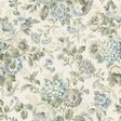 Boråstapeter Hortensia blue floral wallpaper with hydrangeas, dahlias, roses, and carnations in a romantic country-house style