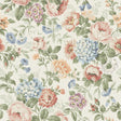 Hortensia floral wallpaper by Boråstapeter for Schumacher, featuring hydrangeas, dahlias, roses, and carnations in a multicolor palette.