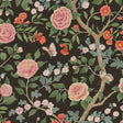 Kamelia wallpaper by Boråstapeter for Schumacher featuring a hand-painted floral and butterfly motif on a black background.