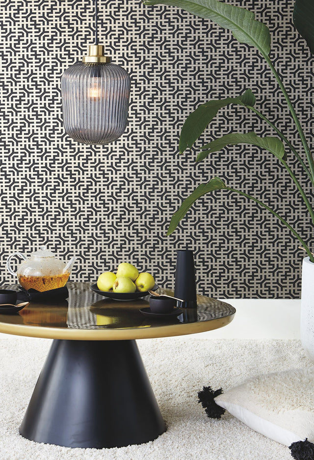 Dynastic Lattice Black Wallpaper