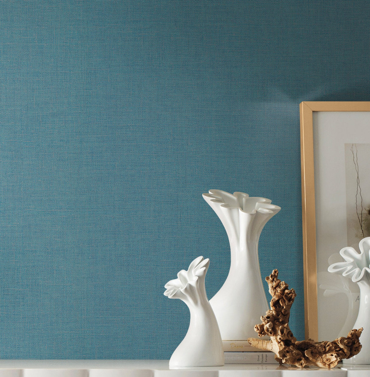 Gesso Weave Teal Wallpaper