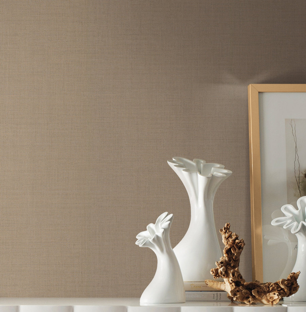 Gesso Weave Brown Wallpaper