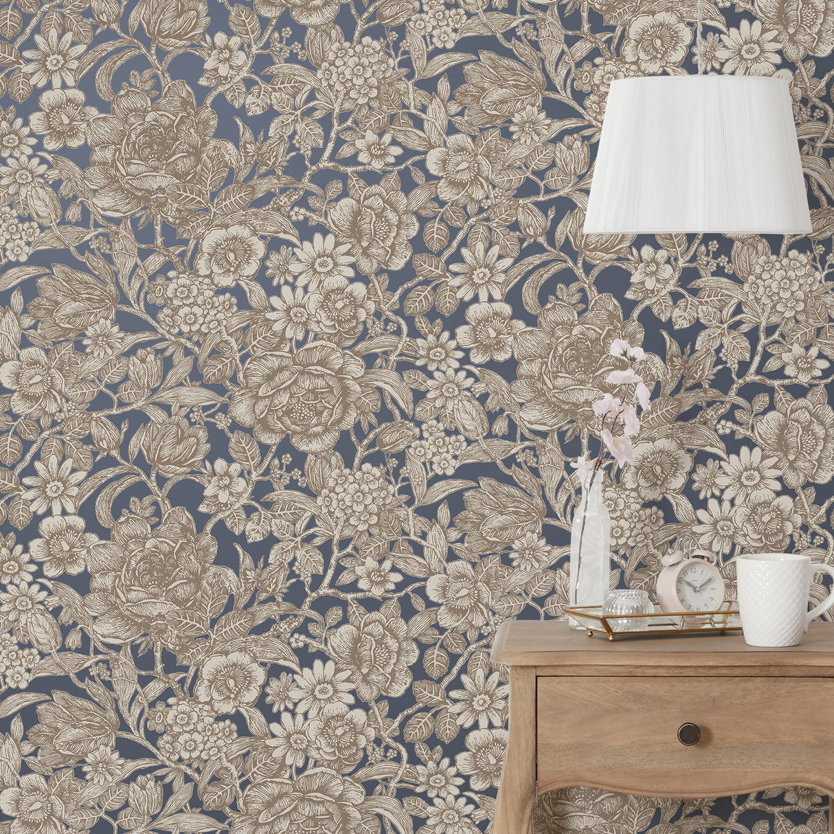 Hedgerow Navy by Fine Decor Floral Trails Wallpaper – Brewster Home Fashions FD43778