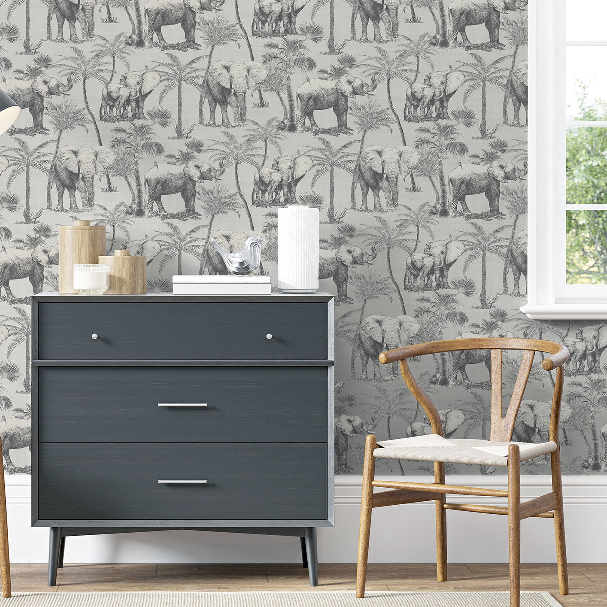 Adelia Neutral by Arthouse Elephant Grove Wallpaper – Brewster AH296700