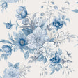 Blue and white floral wallpaper with peonies, lilies, anemones, and roses by Boråstapeter for Schumacher.
