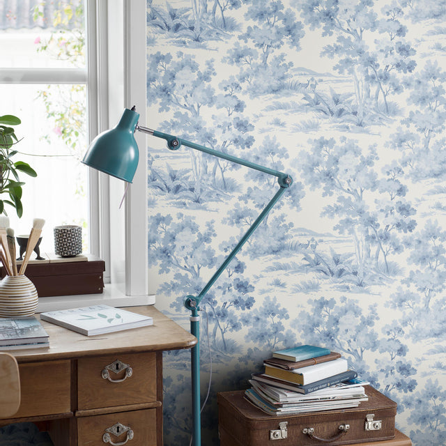 Countryside Morning Blue and White Scenic Wallpaper by Boråstapeter – Schumacher 6142