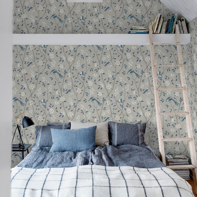 Paradise Birds Turquoise Shimmer by Boråstapeter Scenic Bird and Floral Wallpaper – Schumacher 6143