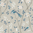 Paradise Birds wallpaper in turquoise shimmer with birds and floral branches by Boråstapeter for Schumacher