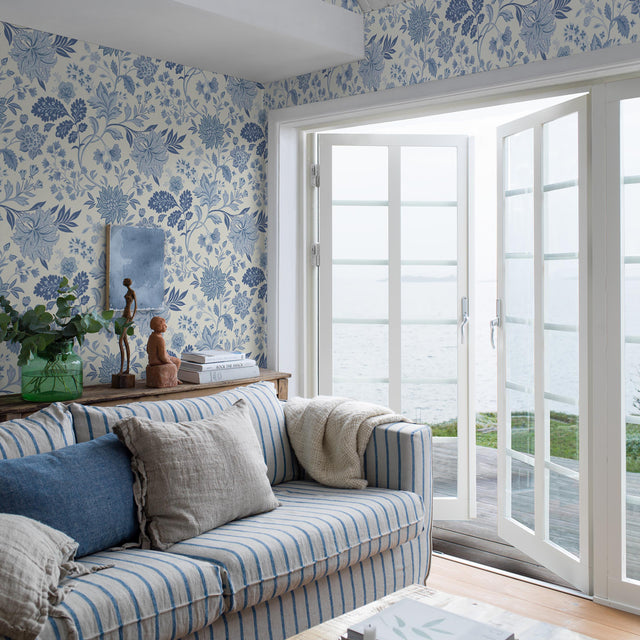 Alicia Blue and White Floral Wallpaper by Boråstapeter – Schumacher 6144