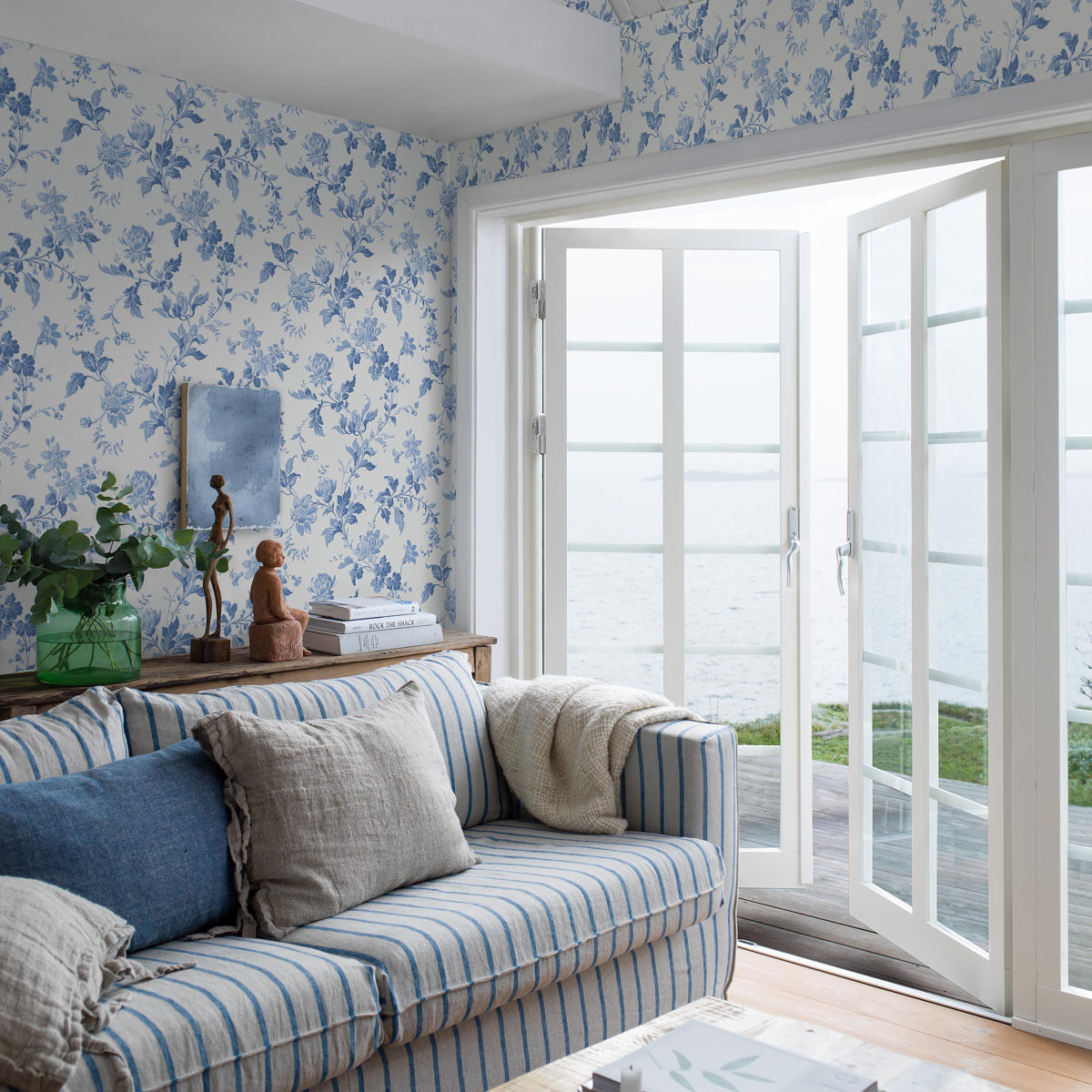 Blomslinga Blue and White Floral Wallpaper by Boråstapeter – Schumacher 6146