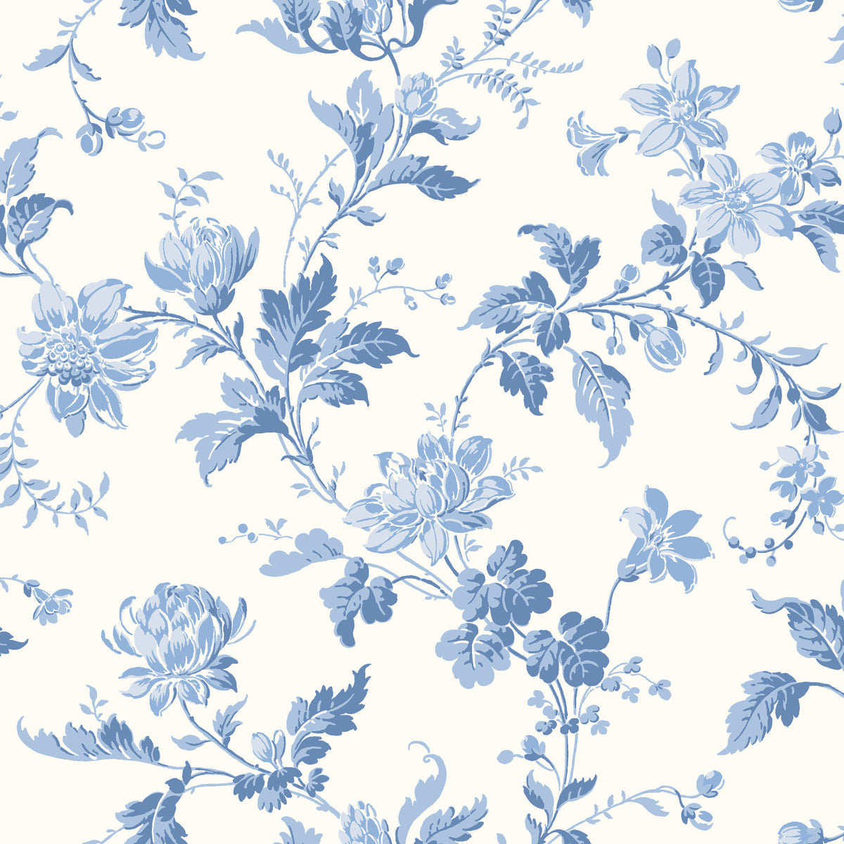 Blomslinga blue and white floral climbing-vine wallpaper by Boråstapeter for Schumacher