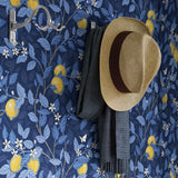 Citrontrad Midnight and Yellow by Boråstapeter Arts and Crafts Wallpaper – Schumacher 6151
