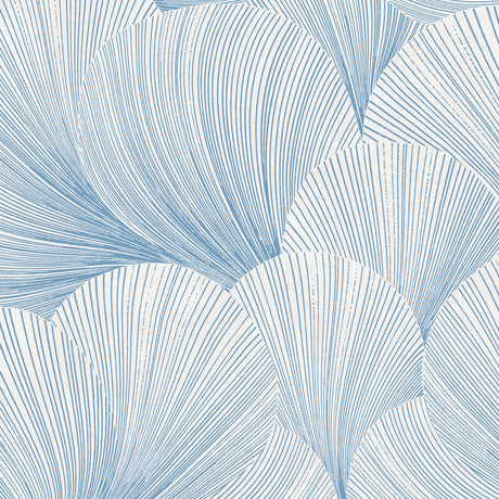 Mirage wallpaper by Boråstapeter for Schumacher in blue and white, featuring abstract fanlike lines.