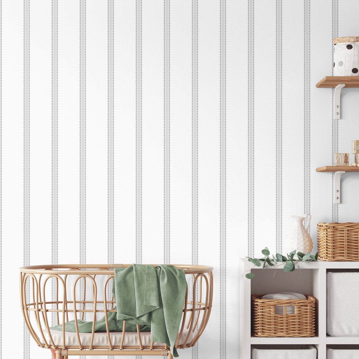 Bobbin Stripe Grey by Advantage Scalloped Stripe Wallpaper- Brewster Home Fashions 4203-27577
