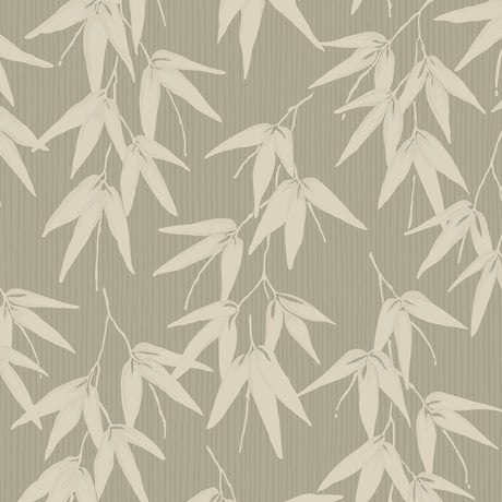 Bamboo Garden sage botanical wallpaper by Boråstapeter for Schumacher, featuring cream bamboo leaves on a sage green background.