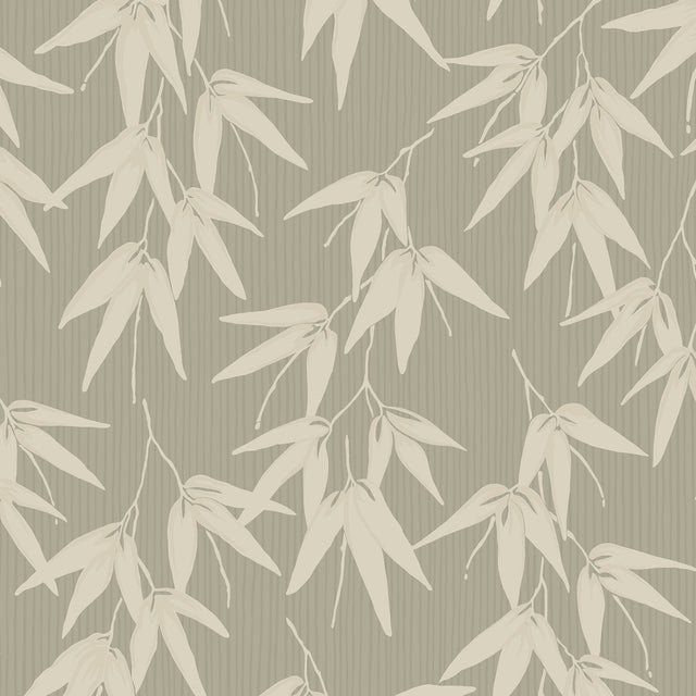 Bamboo Garden sage botanical wallpaper by Boråstapeter for Schumacher, featuring cream bamboo leaves on a sage green background.