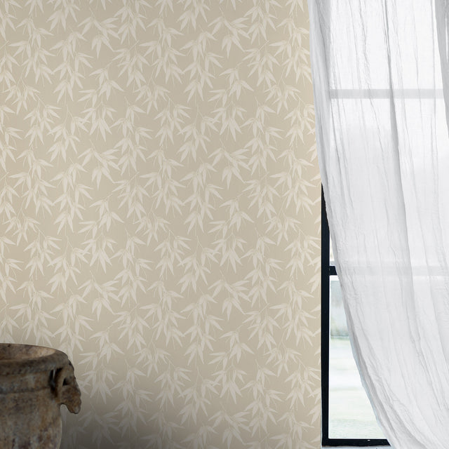 Bamboo Garden Stone Shimmer by Boråstapeter Botanical Wallpaper – Schumacher 6468