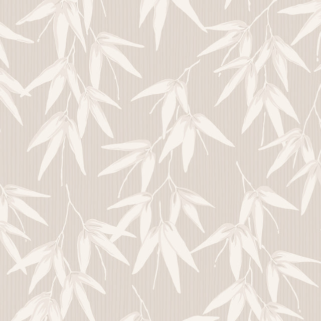 Bamboo Garden wallpaper in Stone Shimmer by Boråstapeter for Schumacher, botanical bamboo leaf pattern in neutral tones