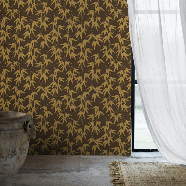Bamboo Garden Brown and Gold by Boråstapeter Botanical Wallpaper – Schumacher 6469