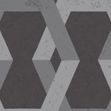 Tribe Pewter by Boråstapeter geometric hexagon wallpaper in pewter and grey tones, styled in a modern interior setting.