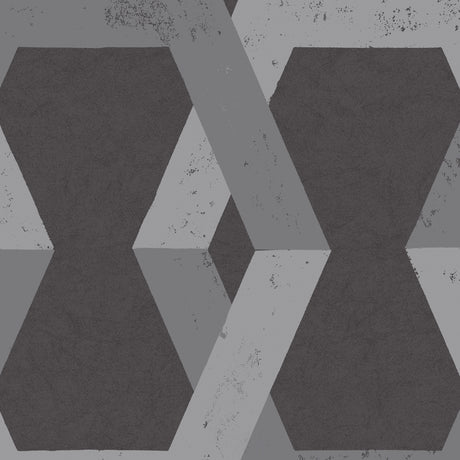Tribe Pewter by Boråstapeter geometric hexagon wallpaper in pewter and grey tones, styled in a modern interior setting.