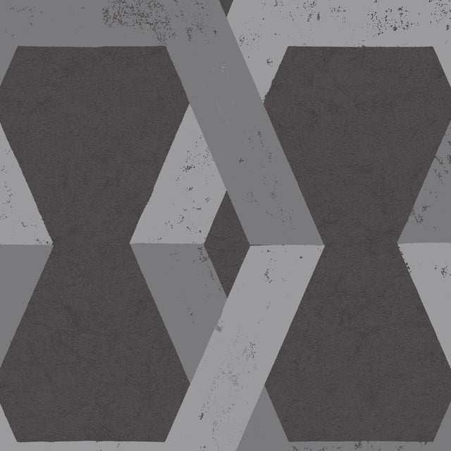 Tribe Pewter by Boråstapeter geometric hexagon wallpaper in pewter and grey tones, styled in a modern interior setting.