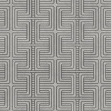 Geo Tribe wallpaper in pewter by Boråstapeter for Schumacher, featuring a mazelike geometric pattern in grey tones.