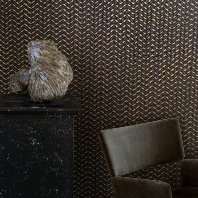 Chevron Dots Brown and Gold by Boråstapeter Chic Zigzag Wallpaper – Schumacher 6482