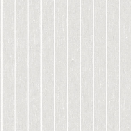 Shirt Stripe grey wallpaper by Boråstapeter for Schumacher, classic vertical stripe pattern, shown in room and close-up.