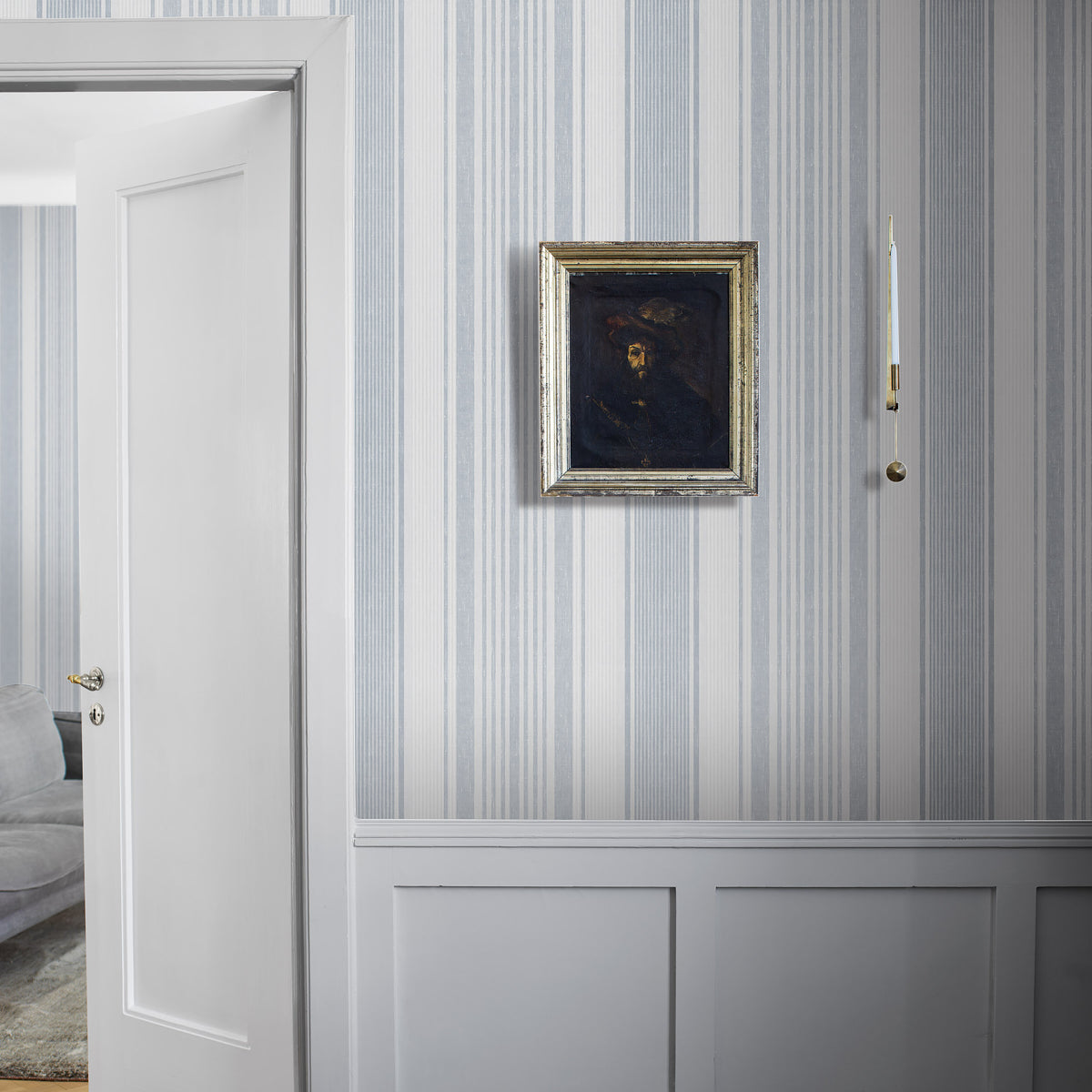 Linen Stripe Blue by Boråstapeter Classic Scandinavian Stripe Wallpaper – Schumacher 6860