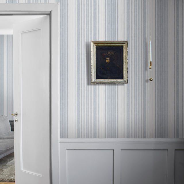 Linen Stripe Blue by Boråstapeter Classic Scandinavian Stripe Wallpaper – Schumacher 6860