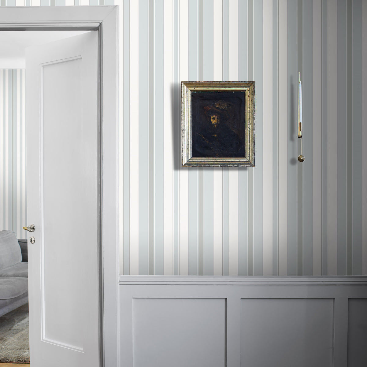 Stockholm Stripe Sky and Silver by Boråstapeter Classic Scandinavian Stripe Wallpaper – Schumacher 6878