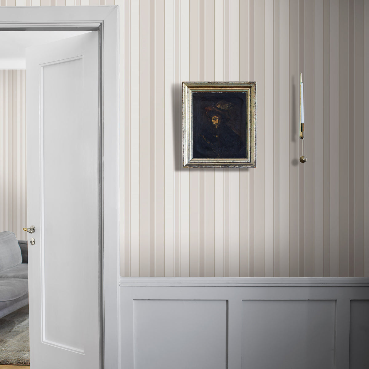 Stockholm Stripe Sand and Gold by Boråstapeter Classic Scandinavian Stripe Wallpaper – Schumacher 6880