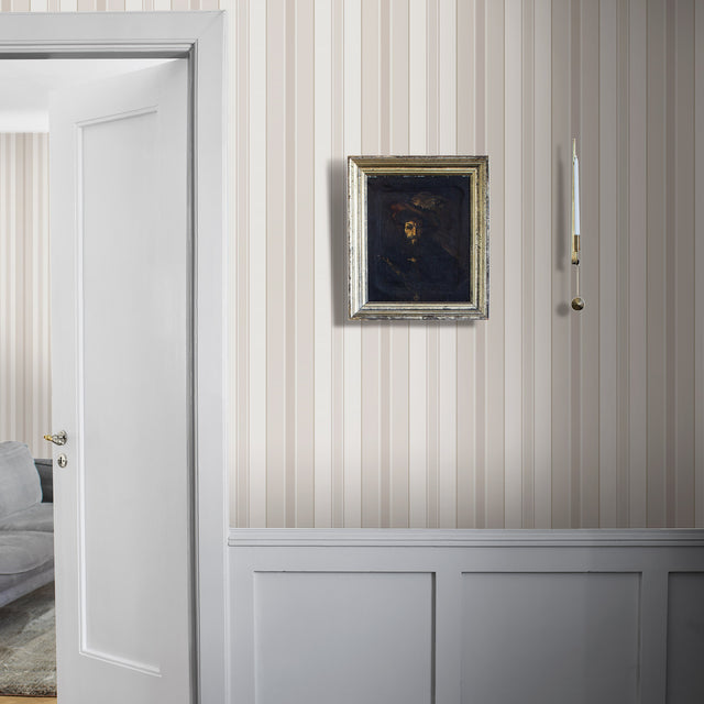 Stockholm Stripe Sand and Gold by Boråstapeter Classic Scandinavian Stripe Wallpaper – Schumacher 6880