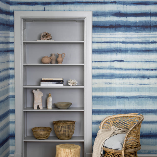 Habotai Stripe Indigo by Boråstapeter Serene Blue Striped Wallpaper – Schumacher 6886