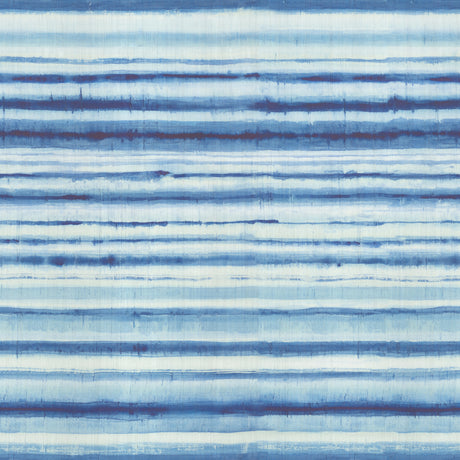 Habotai Stripe indigo wallpaper by Boråstapeter for Schumacher, featuring serene blue horizontal stripes inspired by traditional Japanese silk weaving.