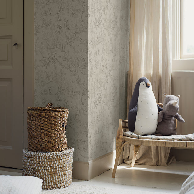 Forest Friends Stone by Boråstapeter Playful Woodland Animal Wallpaper – Schumacher 6922