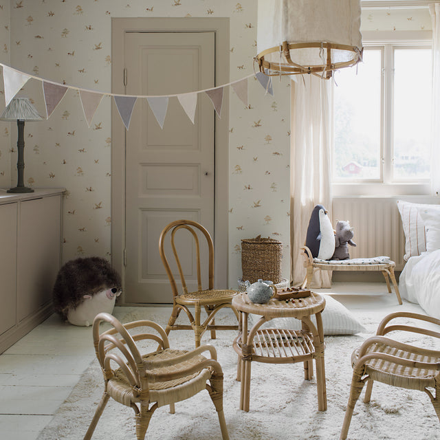 Little Fox Soft Neutral by Boråstapeter Whimsical Forest Animal Wallpaper – Schumacher 6923