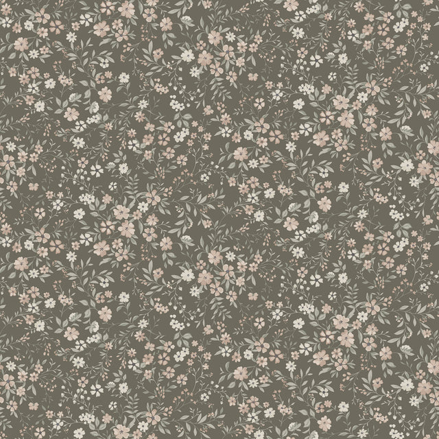 Florence wallpaper in blush and brown by Boråstapeter for Schumacher, featuring a delicate allover floral pattern.