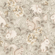 Magic Forest wallpaper in taupe with whimsical woodland animals and florals by Boråstapeter for Schumacher