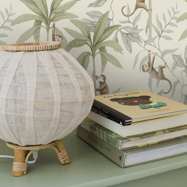 Jungle Friends Cocoa and Sage by Boråstapeter Playful Monkeys Tropical Wallpaper – Schumacher 6936
