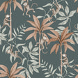 Jungle Friends wallpaper by Boråstapeter for Schumacher featuring playful monkeys and tropical foliage on a midnight blue background.