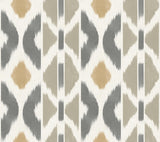 Patan Taupe geometric ikat stripe wallpaper by Antonina Vella, 27 in x 27 ft roll