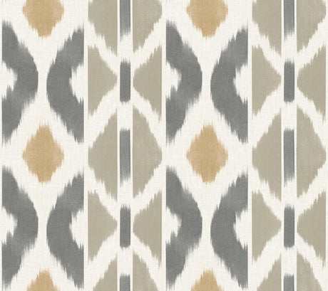 Patan Taupe geometric ikat stripe wallpaper by Antonina Vella, 27 in x 27 ft roll