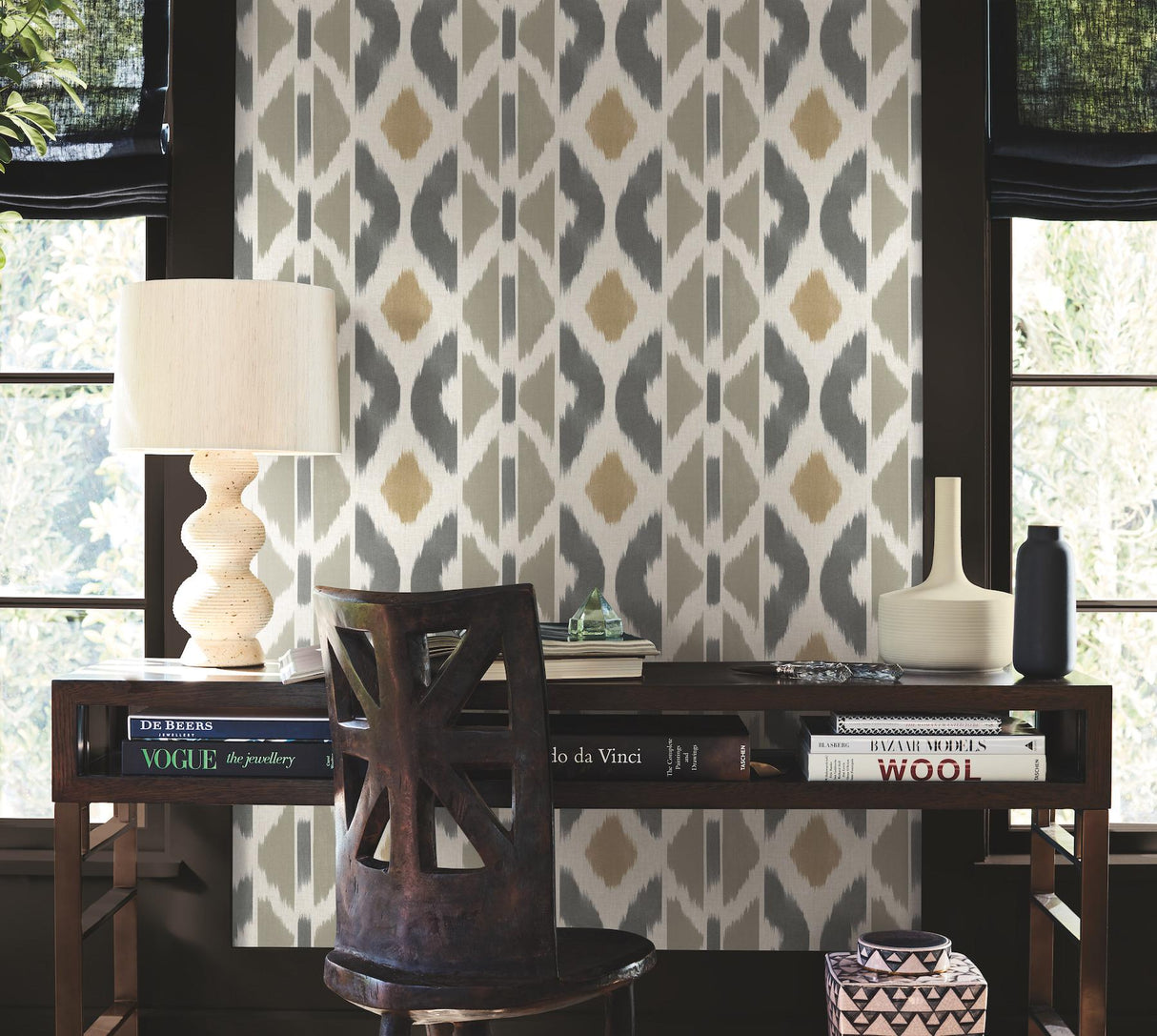 Patan Taupe by Antonina Vella Geometric Ikat Wallpaper – Antonina Vella AB3095