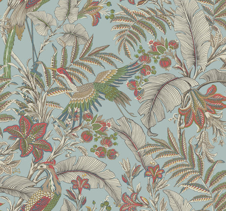 Heronwood Sky Blue wallpaper with herons and botanical motifs by Antonina Vella