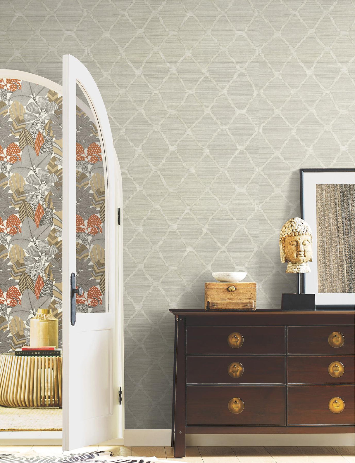 Tonga Putty by Antonina Vella Trellis & Lattice Grasscloth Wallpaper – AB3122